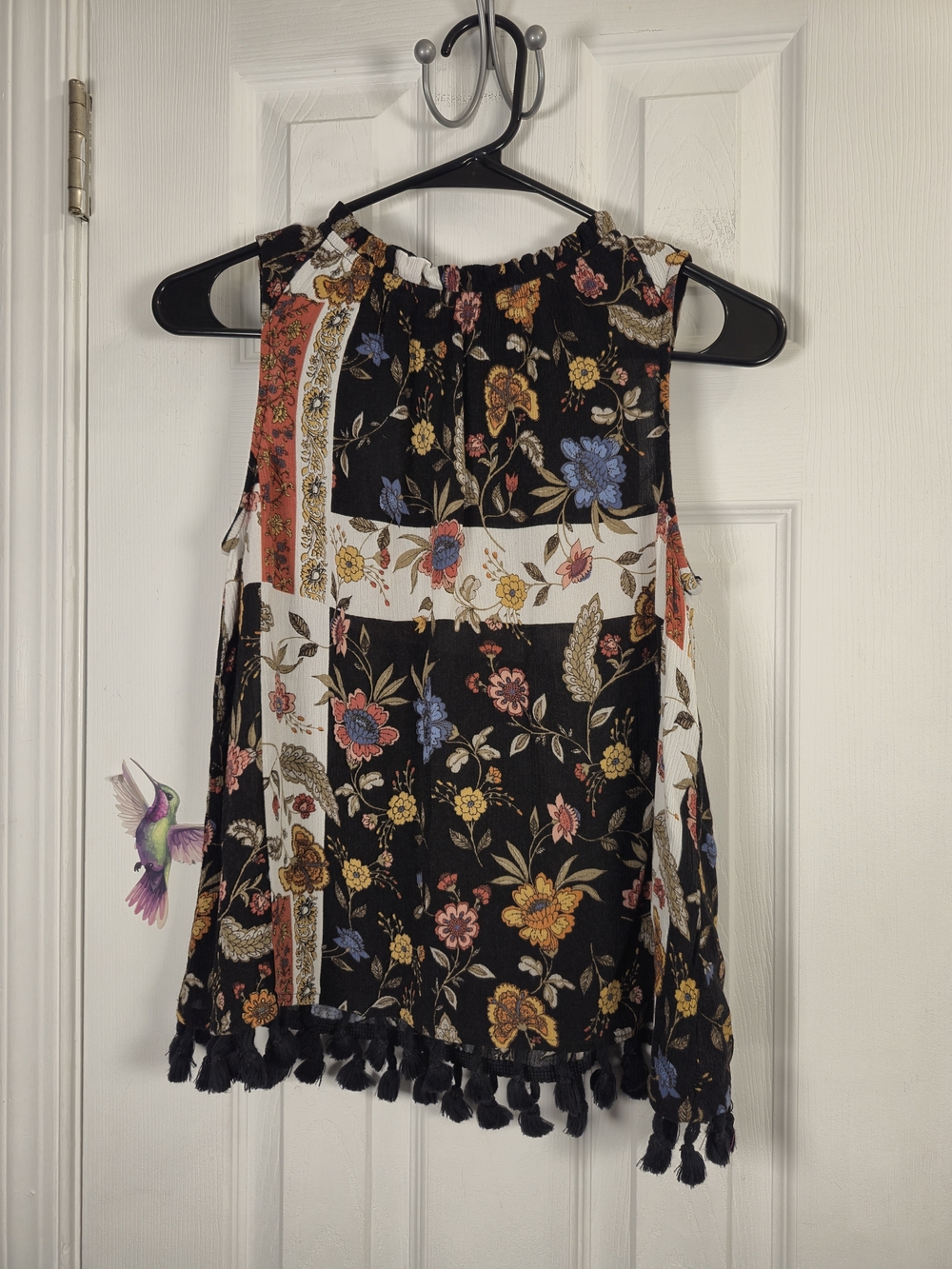 Style & Co. Petite Small Floral Patchwork Tassel Boho Tank Top Blouse - Picture 2 of 6